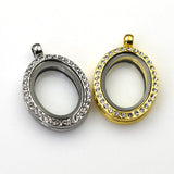 1PCS Oval Floating locket Pendant With Diamonds 2 Colors Available-TS0077