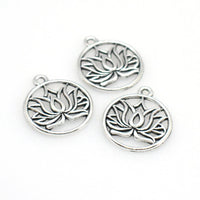 20PCS Round Lotus Charms,Antique Silver Tone-RS1113