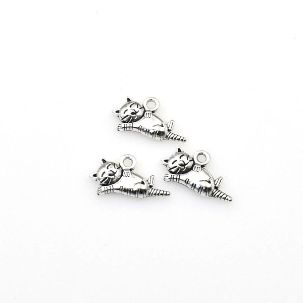 30PCS Sleeping Cat Charms,Antique Silver Tone-RS708