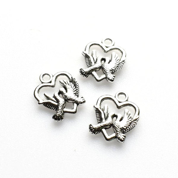 15PCS Dove Charms,Antique Silver Tone Double Sided-RS122