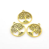 10PCS Round Tree Charms,Antique Gold Color-RS258