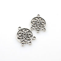 25PCS Round Lotus Connector Charms,Antique Silver Tone Double Sided-RS990