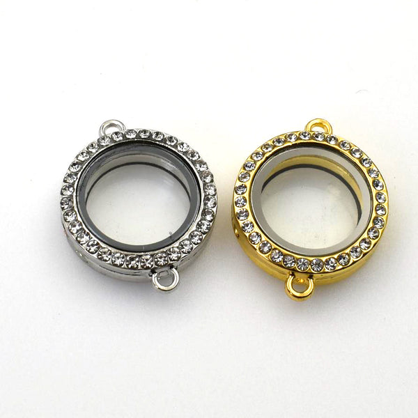 1PCS Round Floating locket Connector With Diamonds 2 Colors Available-TS265