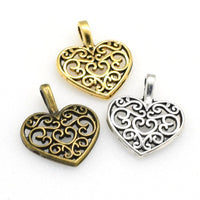 30PCS Love Heart Charms,Hollow in the middle,3 Colors Available-RS021