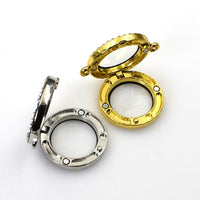 1PCS Round Floating locket Connector With Diamonds 2 Colors Available-TS265