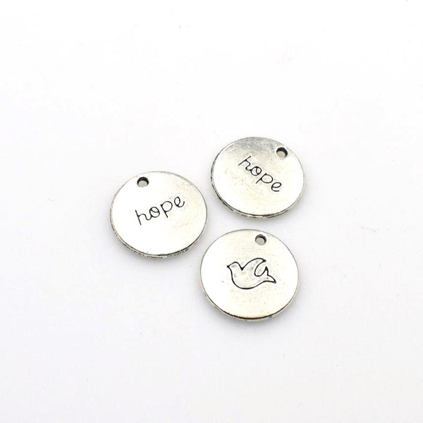 10PCS Round Hope Charms,Antique Silver Tone-RS179