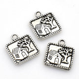 20PCS Square House and Tree Tags,Antique Silver Tone Double Sided-RS896