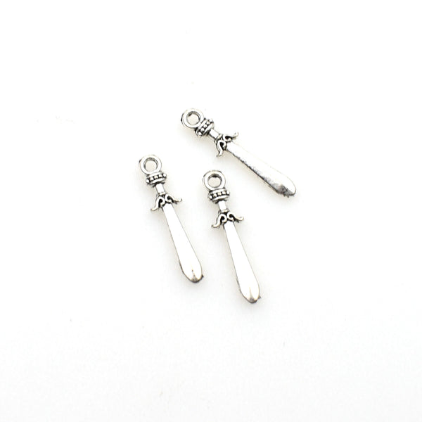 20PCS Little Sword Charms,Antique Silver Tone Double Sided-RS975