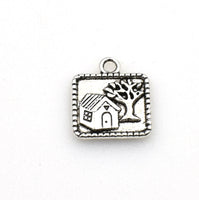 20PCS Square House and Tree Tags,Antique Silver Tone Double Sided-RS896