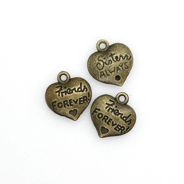 15PCS Bronze Heart Charms,Friends Forever-RS231