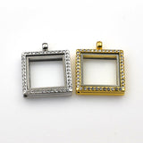 1PCS Square Floating locket Pendant With Diamonds 2 Colors Available-TS0047