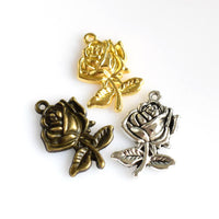 15PCS Detailed Rose Flower Charms,3 Colors Available-RS1217