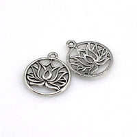 20PCS Round Lotus Charms,Antique Silver Tone-RS1113