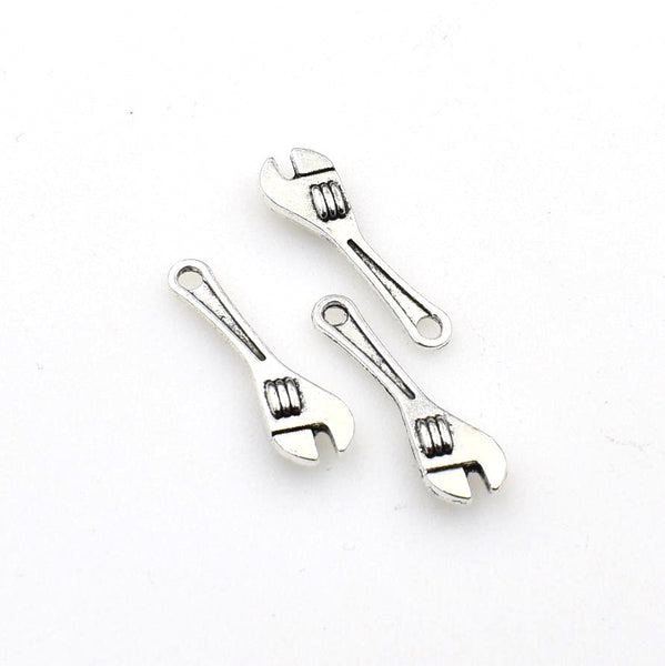 30PCS Wrench Charms,Antique Silver Tone Double Sided-RS414