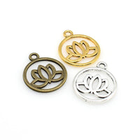 15PCS Round Lotus Charms,3 Colors Available Double Sided-RS551