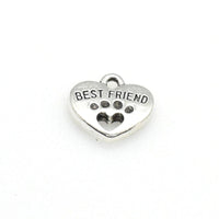 15PCS Heart Charms,Best Friend,Antique Silver Tone Double Sided-RS753