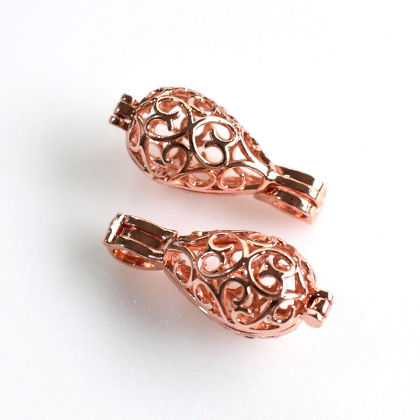 2PCS Drop Cage Pendants,Rose Gold Color-TS023