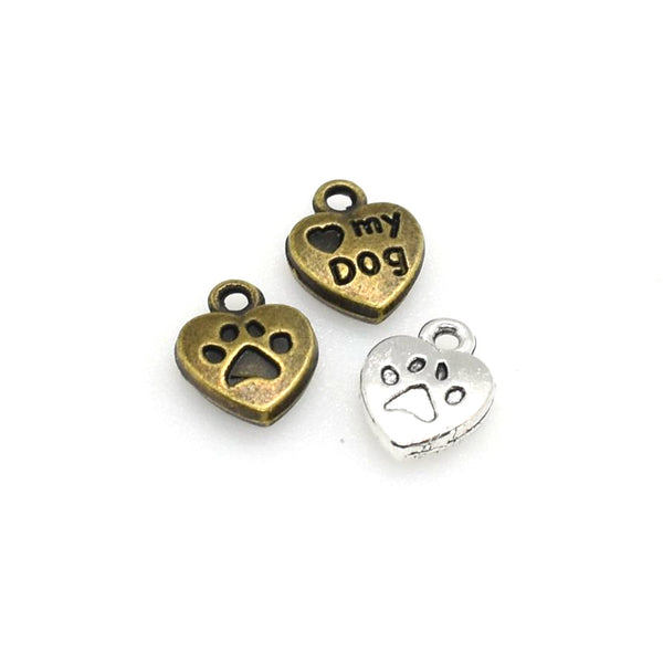 20PCS Love Heart Charms,My Dog,Dog Footprints,2 Colors Available-RS017