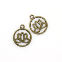 15PCS Round Lotus Charms,3 Colors Available Double Sided-RS551