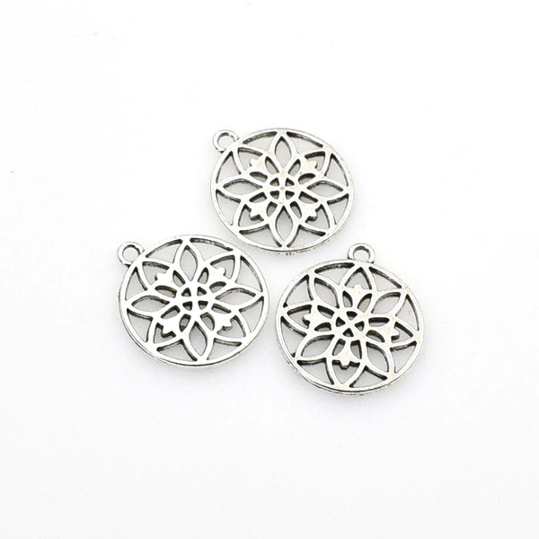 20PCS Flower Charms,Antique Silver Tone Double Sided-RS792