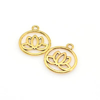 15PCS Round Lotus Charms,3 Colors Available Double Sided-RS551