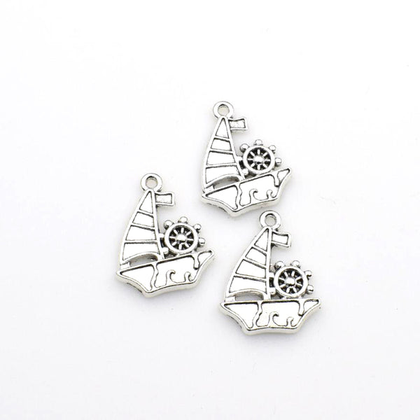 10PCS Boat Charms,Antique Silver Tone-RS1203