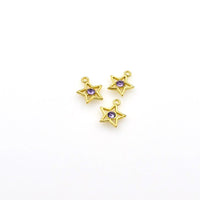 10PCS Gold Star Charms With Purple Diamond-RS788