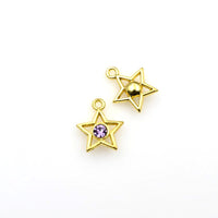 10PCS Gold Star Charms With Purple Diamond-RS788