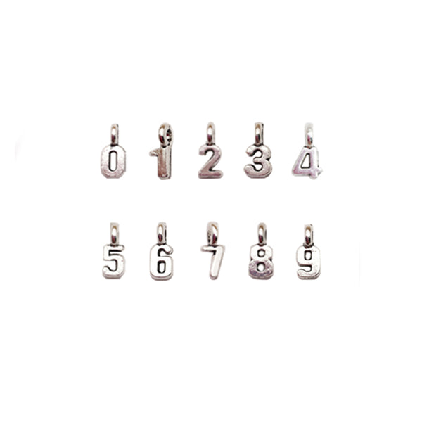 10PCS Number Charms 0-9,Antique Silver Tone-RS1202