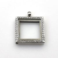 1PCS Square Floating locket Pendant With Diamonds 2 Colors Available-TS0047