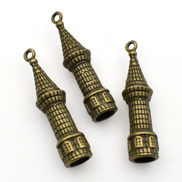 4PCS High Castle Charms,Antique Bronze Tone 3D-RS664