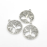 6PCS Big Round Tree Charms,Antique Silver Tone-RS1084