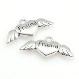 10PCS Heart Wing Charms,Friend Pendnats 2 Colors Available Double Sided-RS535