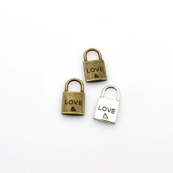 15PCS Lock Charms with Love Letters,2 Colors Available Double Sided-RS074