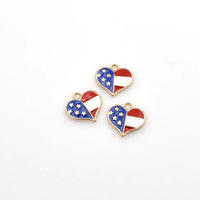 8PCS Enamel Heart American Flag Charms-RS1042