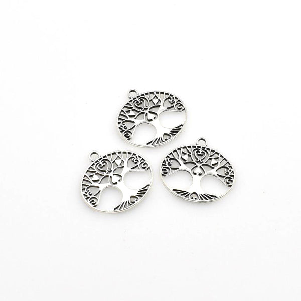 15PCS Round Tree Charms,Antique Silver Tone-RS911