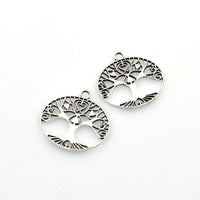 15PCS Round Tree Charms,Antique Silver Tone-RS911