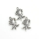 15PCS Rose Flower Charms,Antique Silver Tone-RS304