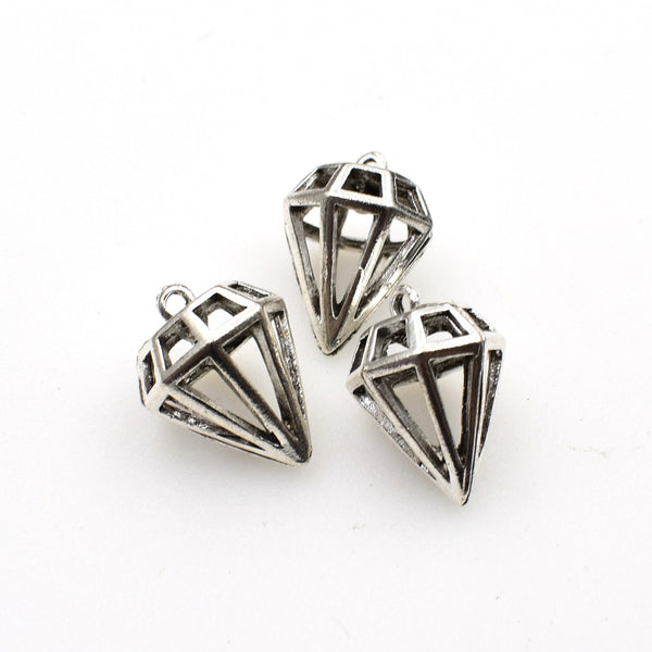 8PCS Diamond Charms,Antique Silver Tone 3D-RS1101