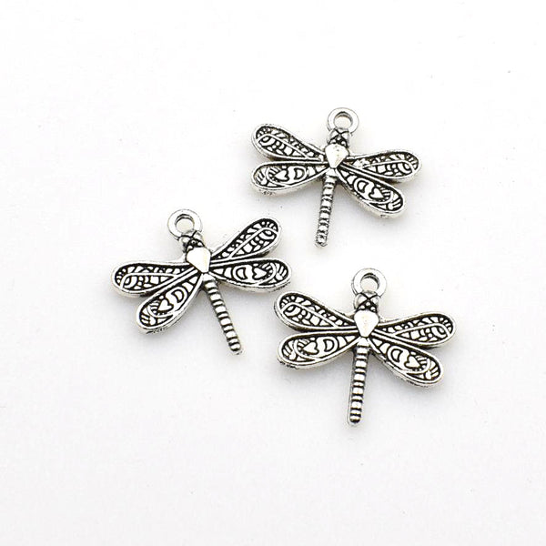 20PCS Dargonfly Charms,Antique Silver Tone Double Sided-RS837