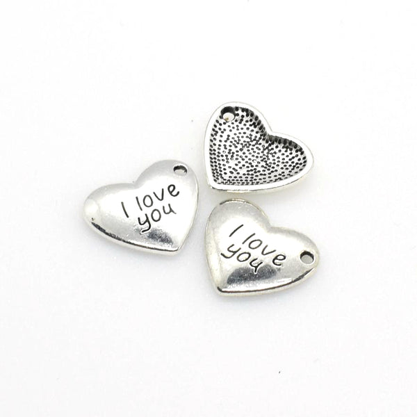 15PCS Heart Charms,I Love You Letter Antique Silver Tone-RS424