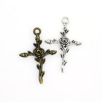 10PCS Rose Cross Charms,2 Colors Available-RS061