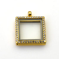 1PCS Square Floating locket Pendant With Diamonds 2 Colors Available-TS0047