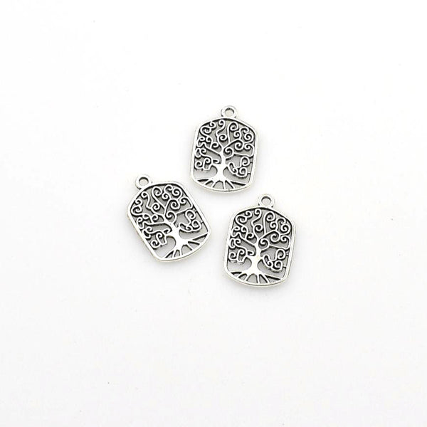 20PCS Rectangle Tree Charms,Antique Silver Tone Double Sided-RS874