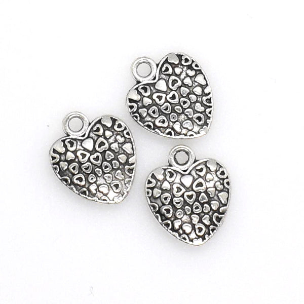 30PCS Heart Charms,Antique Silver Tone,Double Sided-RS016