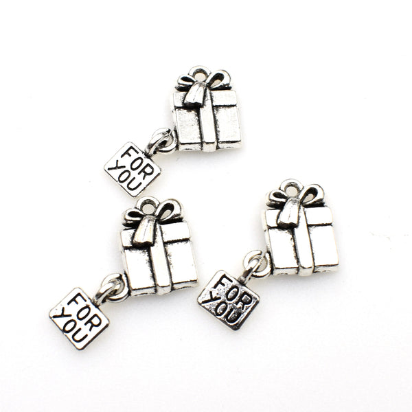 20PCS Gift Box Charms,Antique Silver Tone-RS886