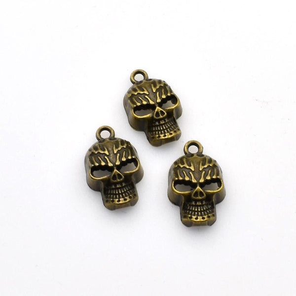 12PCS Skull Head Charms,Antique Bronze Tone 3D-RS1124