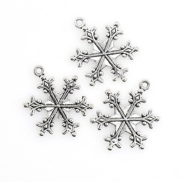 10PCS Snowflake Charms,Antique Silver Tone Double Sided-RS203