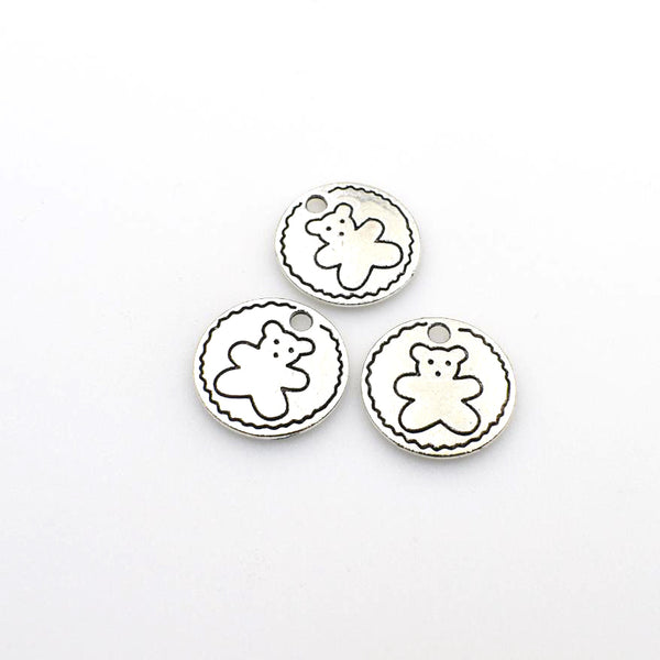 20PCS Round Bear Charms,Antique Silver Tone Double Sided-RS1059