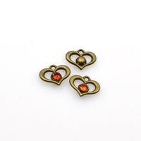 10PCS Heart Charms With Red Diamond-RS985